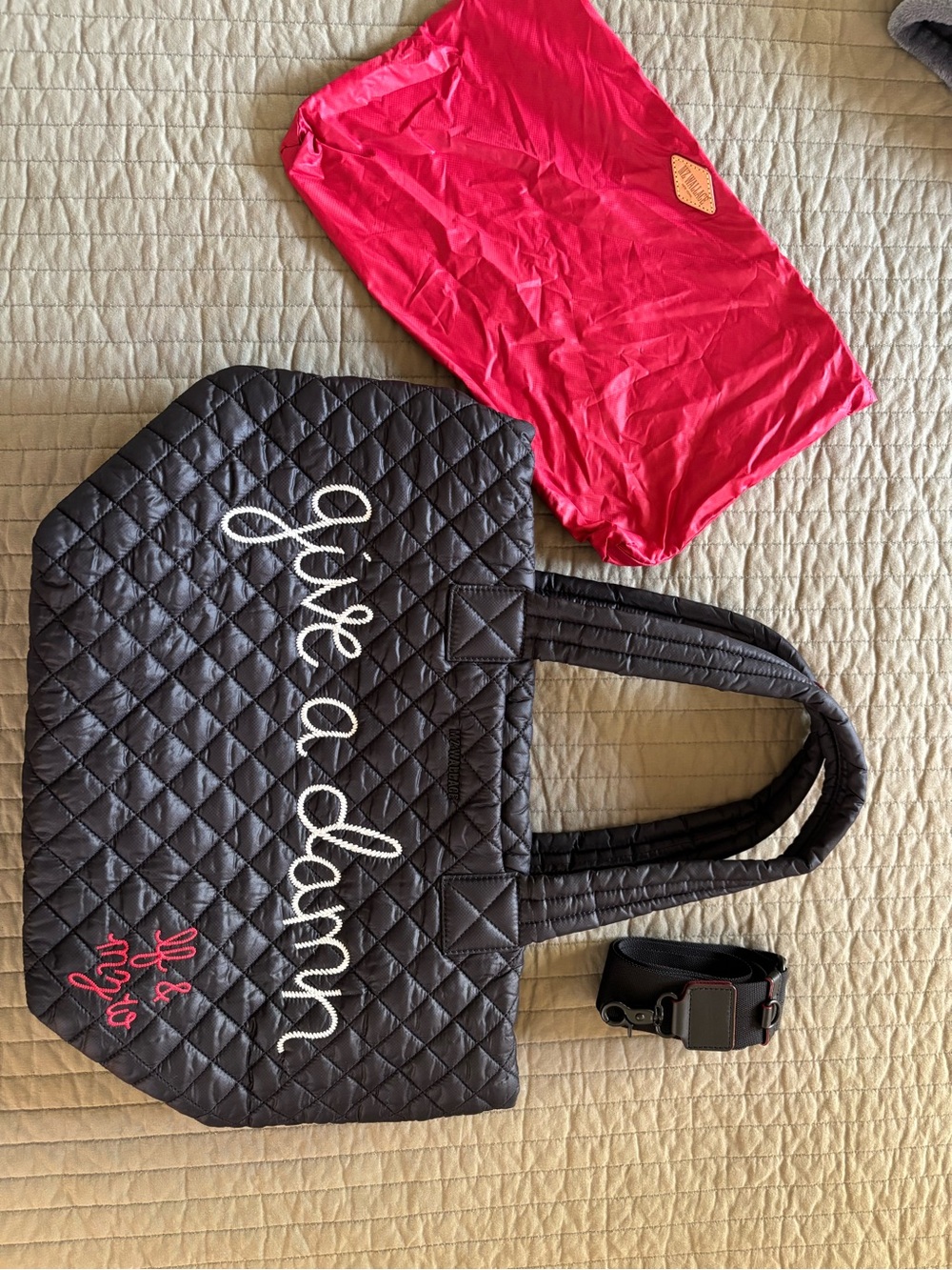 MZ Wallace x Lingua Franca Quilted ‘Give a Damn’ Tote Bag